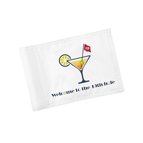 KINGTOP 19th Hole Golf Flag for Backyard Practice Putting Green, PGA Junior Standards, Double Sides 420D Nylon with Tube Insert, 6x8 Inch, 19th Hole Welcome Flag