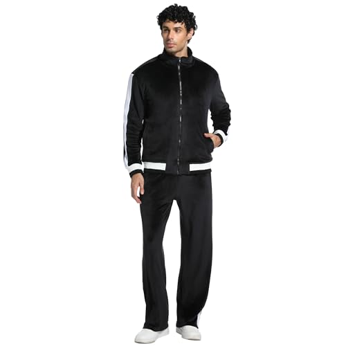 Men's Velour Tracksuit Zip-Up Jacket Striped Velvet Sweatsuit 2 Piece Casual Outfits Fitness Set Gym Outfits