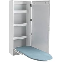 Wall Mount Ironing Board Cabinet, Built-in Swivel Ironing Board Foldable with Storage, Hanging Ironing Board with Mirror, White