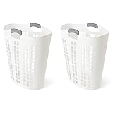 Gracious Living Easy Carry Flex Hamper, Large 87.5 Liter Lightweight Plastic Ventilated Laundry Basket Clothes Bin with Handles, White (2 Pack)