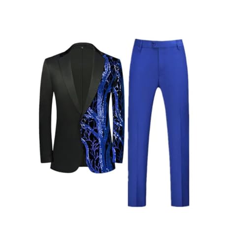 Men Sequin Suit 2 Piece Classic Wedding Dance Party Stage Dress Homme Single Breasted Blazer and Pants H M