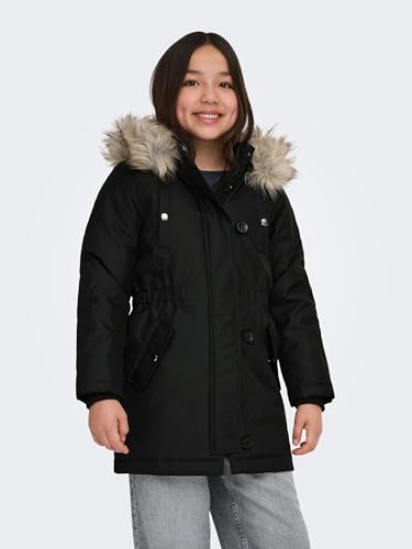 ONLY Mädchen Kogiris Fur Otw Noos Parka, Black/Detail:fur Light Grey, 164 EU
