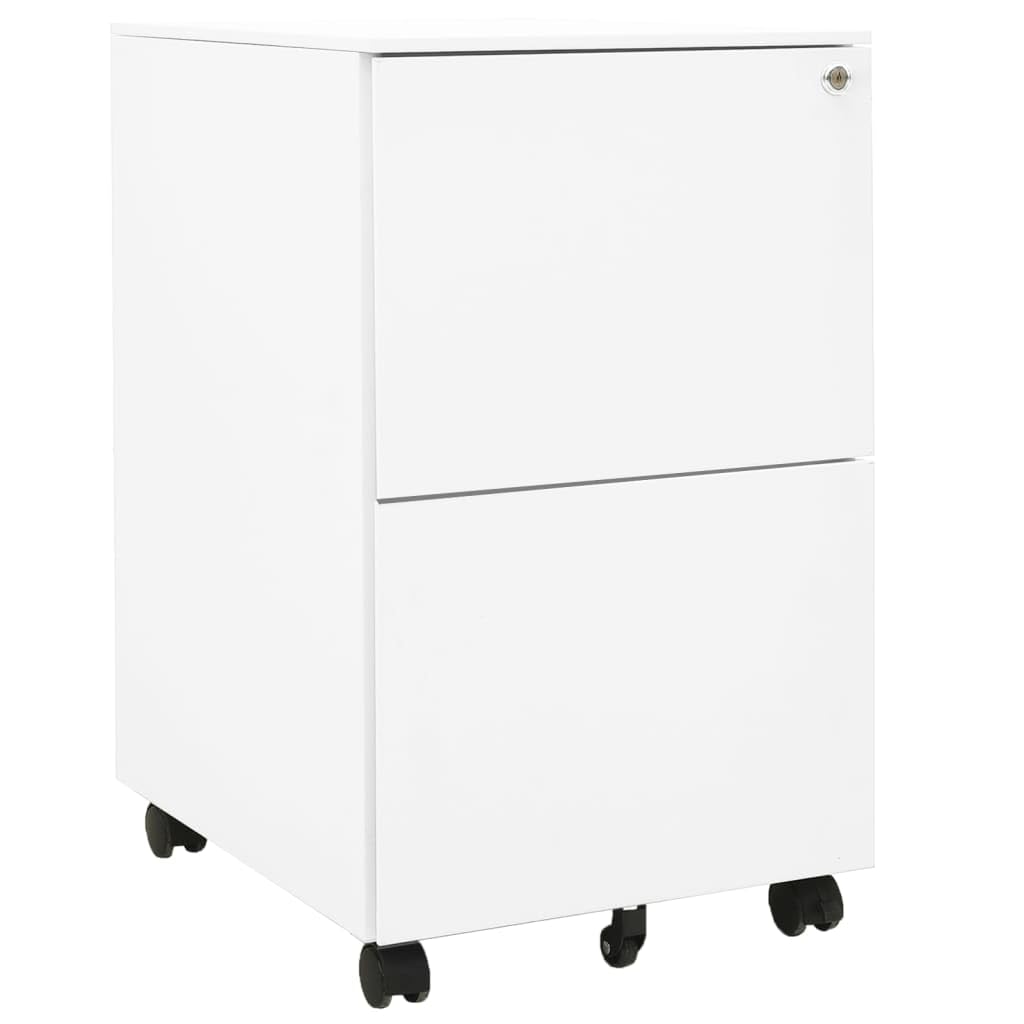 Armadietto per documenti con ruote, in acciaio bianco, 39 x 45 x 67 cm, richiudibile, con 2 cassetti e cartellina sospesa, per ufficio, casa, studio, per riporre i documenti in modo sicuro