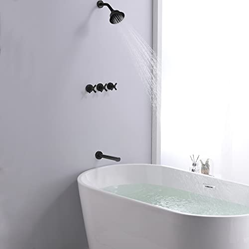 Kaphome KHSSB05U-1 Matte Black 3 Handles Shower Faucet Set thumb #1