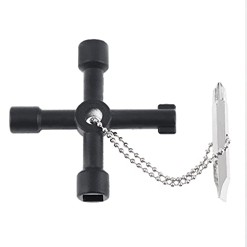 Omninmo 4 In 1 Universal Cross Triangle/Square/Round Key Multifunctional Black Cross Key Wrench With Bit Slotted Head And Phillips Head For Electric Control Cabinet/Ladder Train Water Meter Valve #TOP28