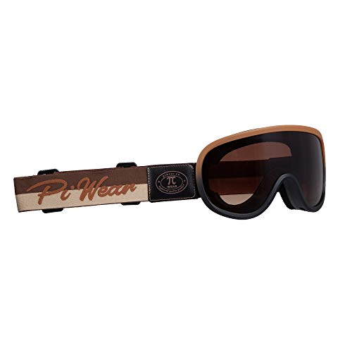 PiWear Arizona Retro Motorradbrille Überbrille Schutzbrille für Brillenträger gepolstert beschlagfrei Rahmen braun Band braun Logo schwarz Glas braun getönt verlaufend