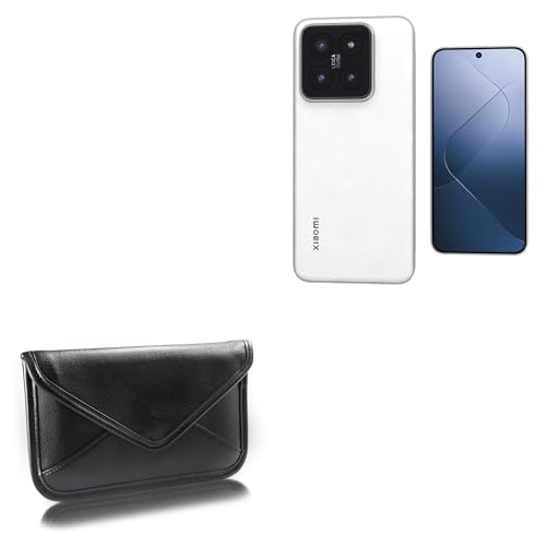 BoxWave Case Compatible with Xiaomi 14 - Elite Leather Messenger Pouch, Synthetic Leather Cover Case Envelope Design - Jet Black