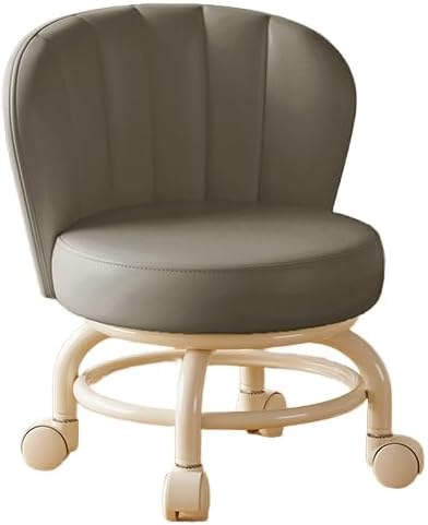 低い椅子 キャスター付き椅子 人間工学ロースツール 背もたれ付き 360&deg; 回転 自在キャスター防水 PU レザー 150kg 耐荷