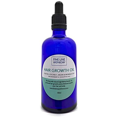 100% Natural HAIR GROWTH OIL - CASTOR, ARGAN, MORINGA & COCONUT OIL with ROSEMARY & EUCALYPTUS - 100 ml by Fine Line Apothecary. Pure Oils to Promote Hair Growth. Repairs, Nourishes Dry Damaged Hair Cover