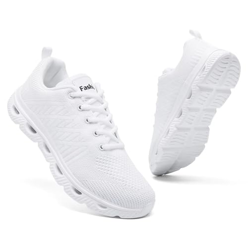 CYRUWOSH Herren Sneaker Turnschuhe Sportschuhe Laufschuhe Straßenlaufschuhe Tennis Schuhe Fitness Walkingschuhe Jogging Leichtgewichts Atmungsaktiv Freizeit Schuhe Weiß 43