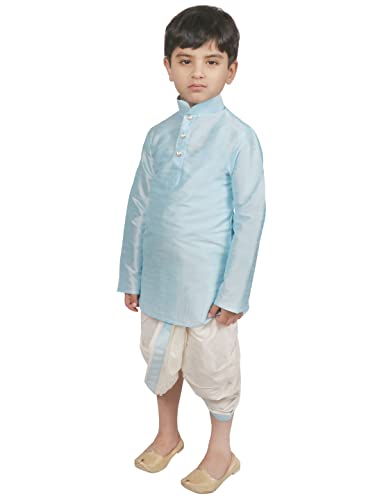 Image of SG YUVRAJ Boy's Raw Silk Kurta Dhoti Set