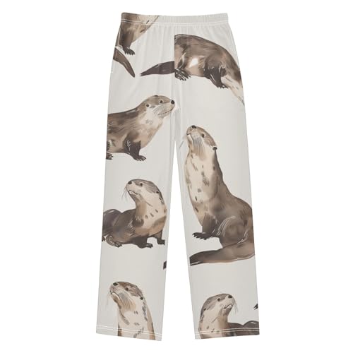 ZZXXB Otter Pattern Boys Long Pants Soft Trousers Elastic Waist Kids Lounge Bottoms with Pockets S-XL