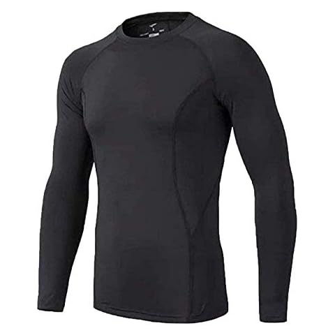 BUYKUD Kinder Jungen Langarm Base Layer Kompression Athletic Tights Thermo Unterwäsche Baseball Fußball Top Shirt, Schwarz , 12-13 Jahre Cover