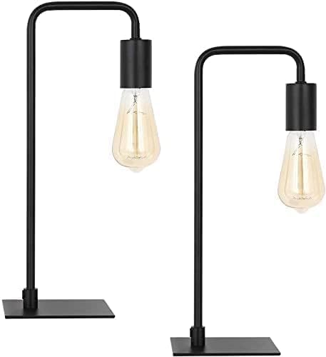 HAITRAL Vintage Industrial Bedside Lamps Set of 2, Metal Desk Lamps with Square Base, Nightstand Lighting for Bedroom Office - Image 2