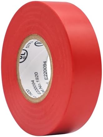 TradeGear Colored Electrical Tape - PVC General Purpose - Waterproof, Flame Retardant, Rubber Based Adhesive, UL Listed - Rated for Max. 600V and 80oC Use – 60’ x 3/4" x 0.07" (1 Pk Red)
