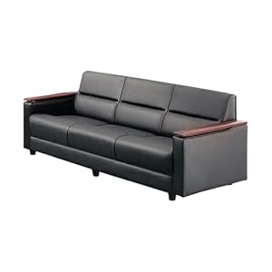 【メーカー配送・設置・組立】 ライオン事務器 応接 ソファー W1830×D750×H720mm ビニールレザー張り ブラック S-421SF