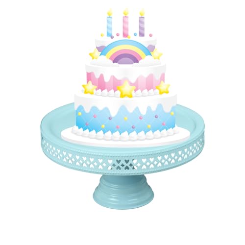Image of Non Revolving Cake Stand Pedestal 9 inch Diameter (Top), Strong Metal (Sky Blue)