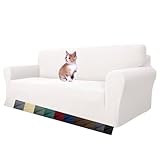 MAXIJIN Super Stretch Couch Cover for 3 Cushion Couch, 1-Piece Universal Sofa Covers Living Room Jacquard Spandex Furniture Protector Dogs Pet Friendly Fitted (Large, White)