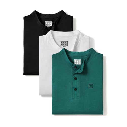 Image of Urbano Fashion Men's Multicolor Solid Mandarin Collar Slim Fit Cotton T-Shirt Pack of 3