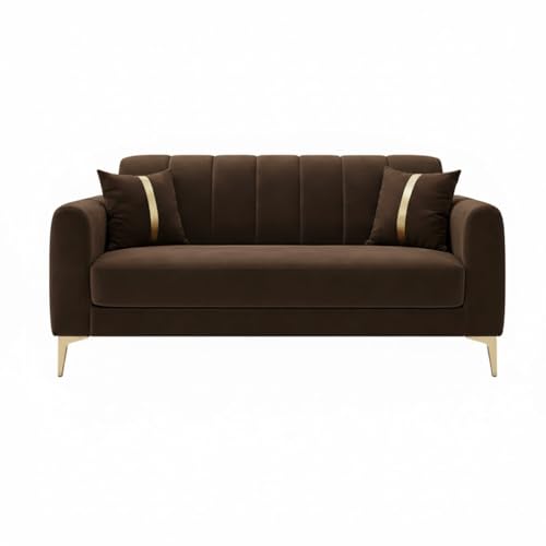 Image of Hermione Luxe Velvet-Suede Fabric 3 Seater + 2 Seater Sofa Set | Golden Legs | Comfortable & Spacious Seating | Modern Sofa Set for Living Room - Dark Brown