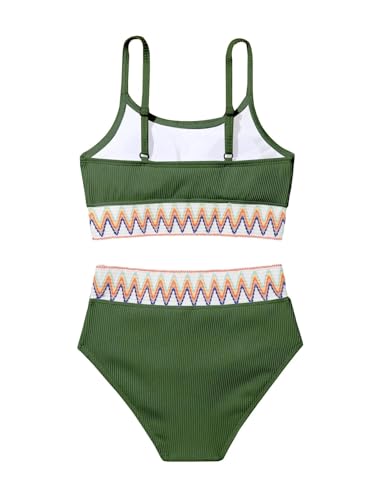 Image of Lilosy High Waisted Tummy Control Ribbed Bikini Crop Top Brazilian Swimsuit Set 2 Piece