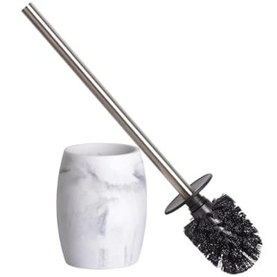 Clasin Home Toilet Bowl Brush and Holder with Stainless Steel Long Handle, Toilet Scrubber Brush with Durable Base, 360° Deep Cleaning Bristles for Bathroom, Compact Set for Small Space (White)