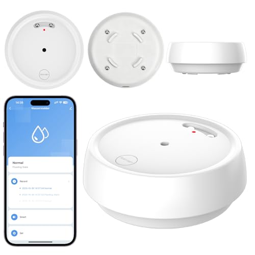 WIOONI Wassermelder WLAN mit Batterie IP66 Wassersensor 80dB Wasseralarm Kompatibel mit Tuya/Smart Life App Wasserwächter für Küchen Bäder Keller