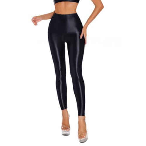 Legging brillant pour femme, taille haute, contrôle du ventre, pantalon de sport de yoga, pantalon de sport extensible en feuille métallique en élasthanne pour disco...