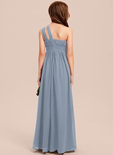 A-line One Shoulder Floor-Length Chiffon Junior Bridesmaid Dress for Wedding Teen Girls Party Gowns3