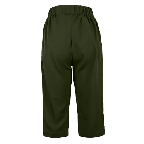 Wide Leg Capri Pants for Women 2025 Summer Elastic Waist Linen Palazzo Capris Baggy Casual Beach Slacks with Pockets4