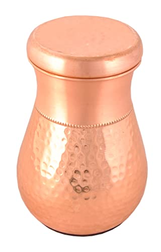 Shiv Shakti Arts Pure Copper Half Hammered Bedroom Bottle Mini Shaped with Glass lid Matt Finish Shaped Bottle Carafe Pitcher Volume -1000 ml- Pack of 1