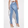 Floerns Women's High Waisted Ripped Skinny Jeans Destroyed Denim Pants Light Blue S