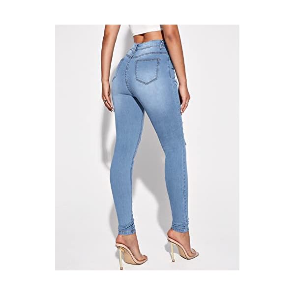 Floerns Women's High Waisted Ripped Skinny Jeans Destroyed Denim Pants Light Blue S