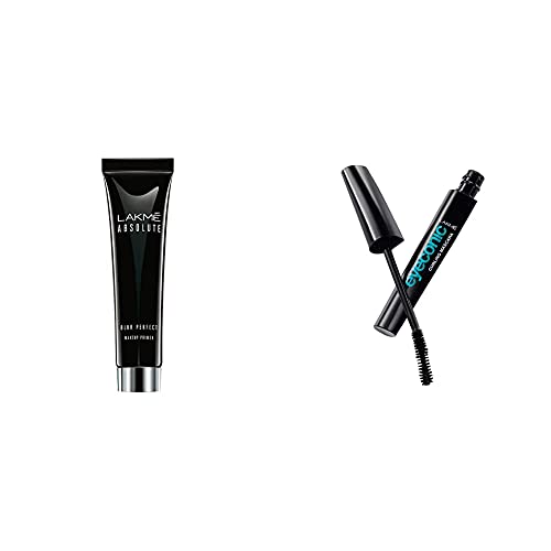 Lakme Absolute Blur Perfect Makeup Primer, Peach, 10 g & Lakme Eyeconic Lash Curling Mascara For Eyelash Volume, Smudge Proof, Water Proof, Black, 9 ml
