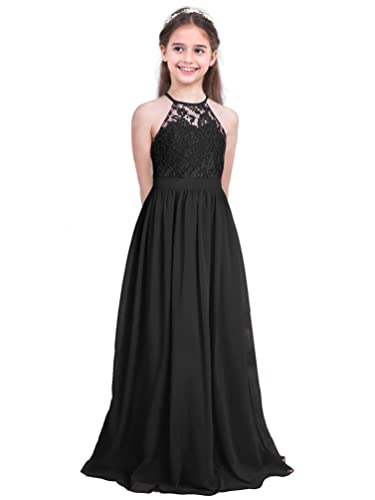 iiniim Robe De Cérémonie Mariage Enfant Fille Halter Princesse Robe De Soirée Cocktail Fête Élégante Robes Demoiselle d'honneur 4-16 Ans Noir 12 Ans