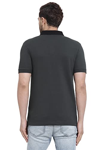 Kalt Men Half Sleeves Polo Neck Cotton Blend Striped T-Shirt