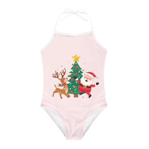 Image of Christmas Kids One-Piece Halter Swimsuits Beach Swimwear Bathing Suit for 3-10 Years Girls