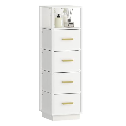 Hzuaneri Bathroom Storage Cabinet, 5-Tier Small Floor Cabinet with Adjustable Fabric Drawers, Multifunctional Corner Unit, Storage Organizer Rack Stand for Bathroom, Living Room, White BC17303W