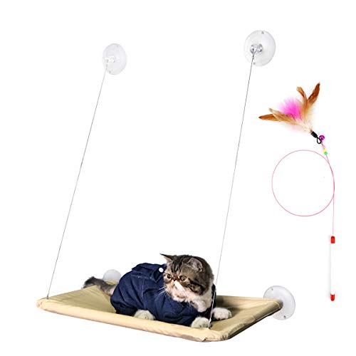 NOYAL Cat Hammock, Cats Window Perch Resting Seat Bed with Kitty Feather Toy