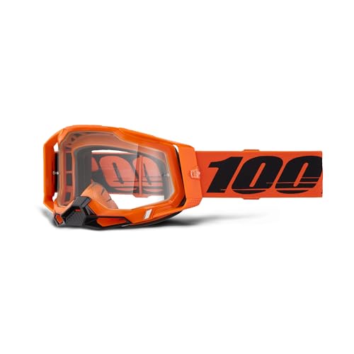 100% Racecraft 2 Goggles - Mountain Bike & Motocross Goggles - Eyewear for Motocross & Mountain Biking - Neon Orange, Clear Lens