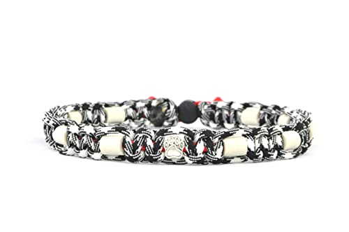 EM-Keramik-Halsband für Hunde & Katzen - Maßanfertigung EM-Band Original US-Paracord (31-40 cm, Schwarz-Weiß)