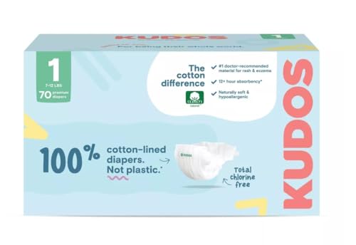 Kudos Chlorine Free Cotton - Lined Premium Diapers - Size 1 70 Count 7-12 lbs - (Pack of 1)