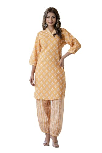 Image of Yashika Women Printed Cotton Blend Straight Kurta and Afghani Pant Set Perfect For Casual and Office Wear