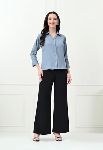Image of FUNDAY FASHION Women's Crepe Casual Regular Fit Solid V Collered Shirt (Pack of 2)