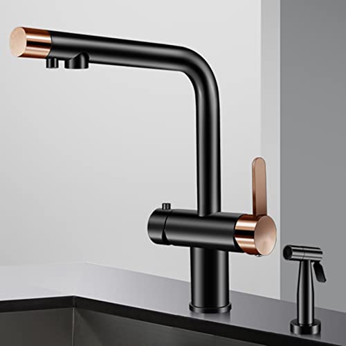 Robinet de cuisine à 3 voies noir pour eau chaude froide et filtrée
