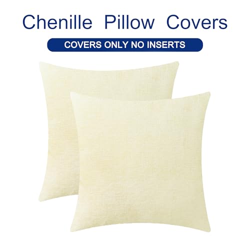 Image of CaliTime Throw Pillow Covers Decorative 20 X 20 Inches Pack of 2 Cozy Chenille Cushion Cases for Couch Sofa Bed Living Room Home Beige