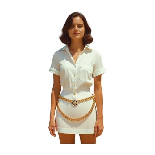 Trendy Fashion Jewelry Women Narrow Belt Hip High Waist Gold Metal Chain Links Wave Lion Coin Charm M L XL2