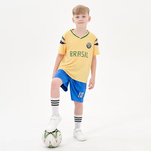 Cnins Brasil Youth Jerseys for Kids Soccer Football Practice Outfit for Boys Brazil Soccer Outfit Girls (CNSK-Bz,10Y)