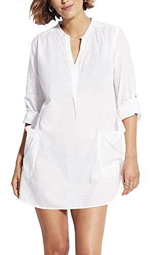 Seafolly Women's Standard Boyfriend Shirt Cover Up, Beach Basics White, X-Small