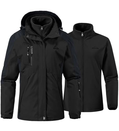 YSENTO Damen 3-in-1 Skijacke Winter Fleecejacke wasserdichte Winddichte Warme Funktions Outdoor Softshell Jacke mit Abnehmbarer Kapuze(Schwarz,2XL) YSENTO Damen 3-in-1 Skijacke Winter Fleecejacke wasserdichte Winddichte Warme Funktions Outdoor Softshell Jacke mit Abnehmbarer Kapuze(Schwarz,2XL)